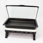 Thumbnail image #1 for Eastern Tabletop EB15682 8 Qt Rectangular Black Waterless Chafing Dish with Hinged Glass Lid and Nonstick Aluminum Pan