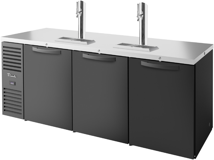 Product image #5 for True Premier Bar 84" Three-Section Pass-Thru Refrigerated Draft Bar Cooler with Stainless Steel Countertop, 6 Doors, and 2 Beer Columns