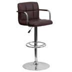 Thumbnail image #1 for Flash Furniture CH-102029-BRN-GG Adjustable-Height Swivel Bar Stool with Arms, Brown Vinyl Upholstered Mid-Back, Chrome Pedestal Base