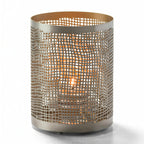 Thumbnail image #1 for Hollowick/Steelite Chantilly™ 6417 Perforated Metal Votive Lamp, Cylindrical, 4"H x 3-1/8" Diameter, Pewter & Gold