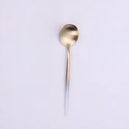 Thumbnail image #1 for Kadra Kitchenware Vikko Dine VF-TS10-VCW Demitasse Tea Spoon, Brushed Two-Tone White & Champagne Gold, 18/10 Stainless Steel Case of 12