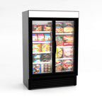 Thumbnail image #1 for Hussmann Evolve VRL2B1A Low-Temperature Glass Door Freezer, Two-Section, 44.5 cu. ft., Bottom-Mounted Self-Contained Refrigeration, Black