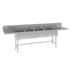 Thumbnail image #1 for Tarrison Products Ltd. TA-PS421LR24-KIT 4-Compartment Stainless Steel Sink, 120"W, 24" Left/Right Drainboards, 10"H Backsplash