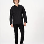 Thumbnail image #1 for Chef Works BCMC010-BLK-2XL Men's Long-Sleeve Chef Coat, Black, 2XL, 65/35 Poly/Cotton, Concealed Snap-Front