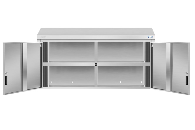 Product image #4 for Commercial Wall-Mounted Stainless Steel Storage Cabinet with Locking Hinged Doors and 2 Shelves
