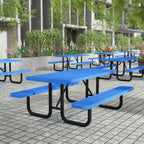 Thumbnail image #2 for Flash Furniture SLF-EML72-H48L-BL-GG Outdoor 6-Foot Rectangular Picnic Table, 6-Seat, Expanded Metal Mesh Top and Seats, Blue Steel Frame