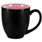 Thumbnail image #1 for International Tableware Hilo 81376-26/05MF-05C Ceramic Bistro Coffee Cup, 15 oz, Handle, Black Matte Exterior, Pink Interior 1 Dozen