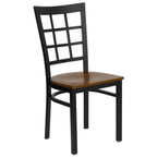 Thumbnail image #1 for Flash Furniture Hercules XU-DG6Q3BWIN-CHYW-GG Restaurant Chair, Metal Window Pane Back, Cherry Plywood Seat, Black Frame