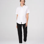 Thumbnail image #1 for Chef Works SHC11W-WHT-S Women's Short-Sleeve Zip Work Shirt, White, Stretch Poly/Cotton