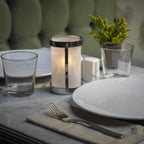 Thumbnail image #3 for Sterno 80568 Cylinder Glass Candle Lamp with Silver Metal Frame, 5-1/2"H x 3-3/8" Diameter