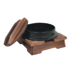 Thumbnail image #1 for Thunder Group IRPA003 Cast Iron Japanese Noodle Bowl, 40 oz, Round, Swing Handle, Wooden Lid and Base Case of 8