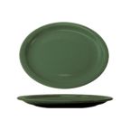 Thumbnail image #1 for International Tableware Cancun CAN-14-G Green Ceramic Oval Platter, 13-1/4" x 10-3/8", Narrow Rim, Rolled Edge 1 Dozen