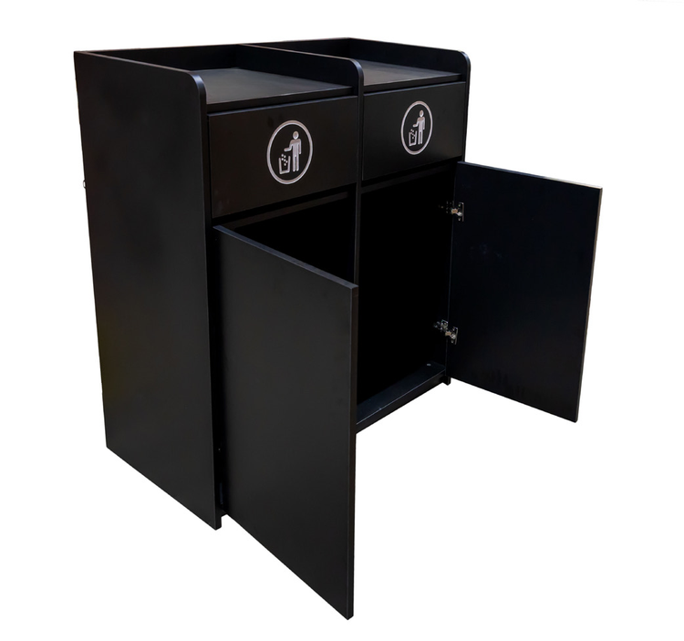 Product image #5 for Double Underbar Waste Receptacle with Front Swing Doors for Two 36-Gallon Bins, Black