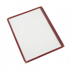 Thumbnail image #1 for CAC China MCP1-911BY 1-Pocket Vinyl Menu Cover, 8-1/2 x 11 in, Clear Double-Sided View, Brass Corners, Burgundy Trim Case of 200
