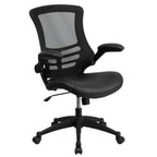 Thumbnail image #1 for Flash Furniture BL-X-5M-LEA-GG Swivel Task Chair, Adjustable Height, Mesh Back, Bonded Leather Seat, Padded Flip-Up Arms, Casters