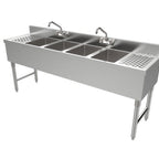 Thumbnail image #1 for ATSMFG MET MET-UBS-470 ATS MFG Four-Compartment Underbar Sink with Dual Drainboards, Stainless Steel, 70"W x 18.5"D x 33"H