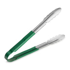 Thumbnail image #1 for New Star Foodservice Inc. 35766 12-Inch Stainless Steel Utility Spring Tongs with Green Vinyl-Coated Handle Case of 6