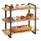 Thumbnail image #1 for Cal-Mil Madera 1940-99 3-Tier Buffet Riser, 28"W x 12"D x 24"H, Black Metal Frame, Rustic Pine Shelves
