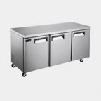 Thumbnail image #1 for Hurakan by Equip.me HKN-UC72R3C Undercounter Reach-In Refrigerator, 3 Solid Doors, Stainless Steel, Rear-Mounted Self-Contained