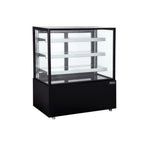 Thumbnail image #1 for Omcan USA 48473 Refrigerated Square Glass Floor Display Case, 48"W, 3 Adjustable Glass Shelves, Rear Doors, Black Exterior