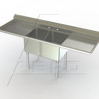 Thumbnail image #1 for AERO Manufacturing 3F2-2116-24LR 2-Compartment 304 Stainless Steel Sink, 83"W x 27"D x 39-1/2"H, Left & Right Drainboards