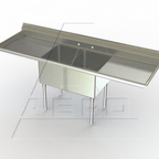 Thumbnail image #1 for AERO Manufacturing 3F2-2424-30LR 2-Compartment Stainless Steel Sink, 111"W x 30"D, (2) 24" x 24" x 14"D Compartments, Left/Right Drainboards