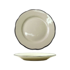 Thumbnail image #1 for International Tableware Sydney SY-5 Ceramic Round Plate, 5-1/2" Diameter, Scalloped Edge, American White with Black Band Case of 3 Dozen