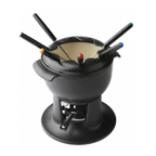 Thumbnail image #1 for Matfer Bourgeat Le Chasseur 070971 Fondue Pot Set, 9-inch, Base, Burner, Grooved Splatter Guard, 6 Assorted Forks, Black