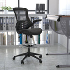 Thumbnail image #2 for Flash Furniture BL-X-5M-D-BK-LEA-GG Adjustable-Height Swivel Drafting Chair with Ventilated Mesh Back, Upholstered Seat, Padded Arms and Casters