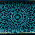 Thumbnail image #1 for Libbey Mirage 803213541000301 Rectangular Vitrified China Platter, 13-3/4"L x 5-7/8"W x 1"H, Bold Blue and Black Pattern
