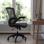 Thumbnail image #2 for Flash Furniture BL-X-5M-LEA-RLB-GG Swivel Task Chair, Adjustable Height, Mesh Back, Bonded Leather Seat, Padded Arms, Casters
