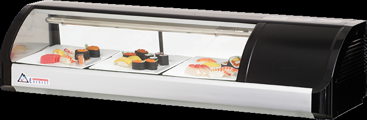 Product image #5 for Everest Refrigeration Countertop Refrigerated Sushi Display Case, 47-1/4 Inch, Curved Glass, Right-Mounted Self-Contained Refrigeration