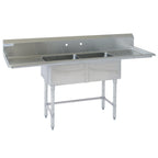 Thumbnail image #1 for Tarrison Products Ltd. TA-PS218LR-KIT 2-Compartment Stainless Steel Sink, 72"W x 24"D x 45"H, Left/Right Drainboards, 10"H Backsplash