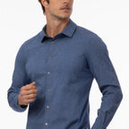 Thumbnail image #1 for Chef Works SES02-BLU-S Blue Men's Long-Sleeve Chef Shirt, Poly/Cotton, Small