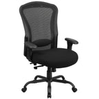 Thumbnail image #1 for Flash Furniture Hercules LQ-3-BK-GG Big & Tall 24/7 Swivel Office Chair, Mesh Back, Fabric Seat, Padded Arms, Casters