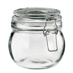 Thumbnail image #1 for Tableware Solutions USA Leone T3015 Clear Glass Condiment Jar, 13.5 oz, Stainless Steel Clip-Top Lid Case of 4
