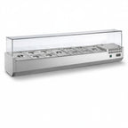 Thumbnail image #1 for AMPTO MPP-3TP Refrigerated Countertop Ingredient Display Case, 87 in, Lift-Up Glass Lid, GN Pans and Lids Included