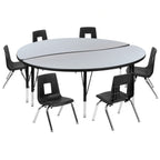 Thumbnail image #1 for Flash Furniture Emmy XU-GRP-12CH-A60-HCIRC-GY-T-P-GG 60" Round Laminate Activity Table and 6 Stack Chairs, Adjustable 16-1/4–25-1/4"H
