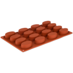 Thumbnail image #1 for JB Prince Pavoni M510 B Oval Silicone Baking Mold, 16 Compartments, 3/4 oz Each, Orange, 12 x 7 in