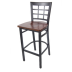 Thumbnail image #2 for JustChair Manufacturing M27130-BLK-SS Commercial Bar Stool, Grid Back, Solid Wood Seat, Black Steel Frame