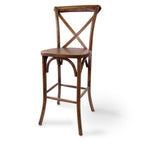 Thumbnail image #1 for JustChair Manufacturing R90030 Rustic Bar Stool, Bentwood X-Back, Ash Veneer Seat, Solid Ash Wood Frame, Rustic Walnut Finish