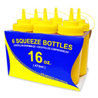 Thumbnail image #2 for New Star Foodservice Inc. 26528 16 oz Yellow Plastic Wide-Mouth Squeeze Bottles with Cap and Scale, 6-Piece Set Case of 4