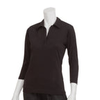 Thumbnail image #1 for Chef Works Definity TSWO-BLK-L Women's Black Fitted 3/4-Sleeve V-Neck Polo Shirt, Large