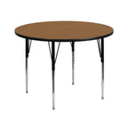 Thumbnail image #1 for Flash Furniture XU-A42-RND-OAK-T-A-GG Round Adjustable-Height Activity Table, 42" Diameter, Oak Laminate Top