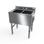Thumbnail image #1 for NBR Equipment UW-2-101410-24 Two-Compartment Stainless Steel Underbar Sink, 24"W x 18-1/4"D x 32-1/2"H