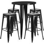 Thumbnail image #1 for Flash Furniture CH-51090BH-4-30SQST-BK-GG 30-Inch Round Bar-Height Table Set with 4 Backless Metal Bar Stools, Black
