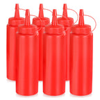 Thumbnail image #1 for New Star Foodservice Inc. 26283 8 oz Red Plastic Squeeze Bottles with Seal Tops, Set of 6 Case of 12