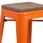Thumbnail image #2 for Flash Furniture CH-31320-30-OR-WD-GG 30 in. High Backless Bar Stool with Textured Wood Seat, Galvanized Steel, Orange