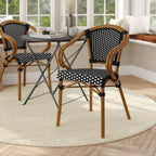 Thumbnail image #2 for Flash Furniture SDA-ADS642142-BKWH-NAT-GG Stacking Bistro Chair with Arms, Black and White PE Rattan Seat and Back, Natural Aluminum Frame