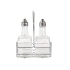 Thumbnail image #1 for CAC China W2SQ-6S Oil/Vinegar Cruet Set, 6 oz, 2 Glass Cruets with Stainless Steel Pourers and Chrome Rack Case of 12